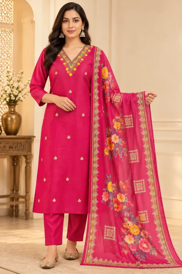 VRAA Women's Rayon Embroidered Ethnic Suit Set