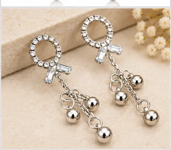 VRAA Silver-Tone Crystal Hoop Chain Drop Earrings