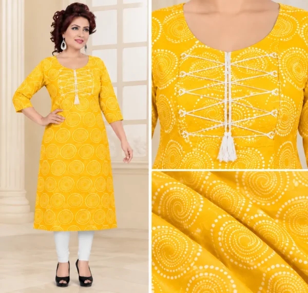 VRAA Women's Printed Kurti with Lace-Up Tassel Neckline